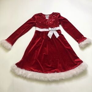 Bonnie Jean Big Girls' Sequin Bodice Santa Dress Fur Trim Size 14